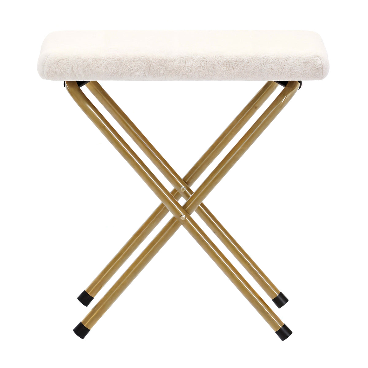 Ivory Faux Shearling Fabric/Soft Gold Frame |#| Folding XL Faux Shearling Saucer Chair with Ottoman - Ivory/Soft Gold
