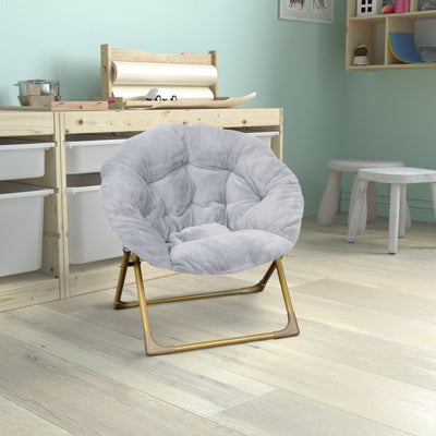 Kids Folding Faux Fur Saucer Chair for Playroom or Bedroom - View 2