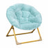 Dusty Aqua Faux Fur/Soft Gold Frame |#| Kids Folding Faux Fur Saucer Chair for Playroom or Bedroom-Dusty Aqua/Soft Gold