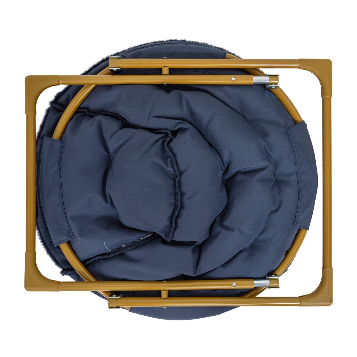 Navy Faux Fur/Soft Gold Frame |#| Kids Folding Faux Fur Saucer Chair for Playroom or Bedroom-Navy/Soft Gold