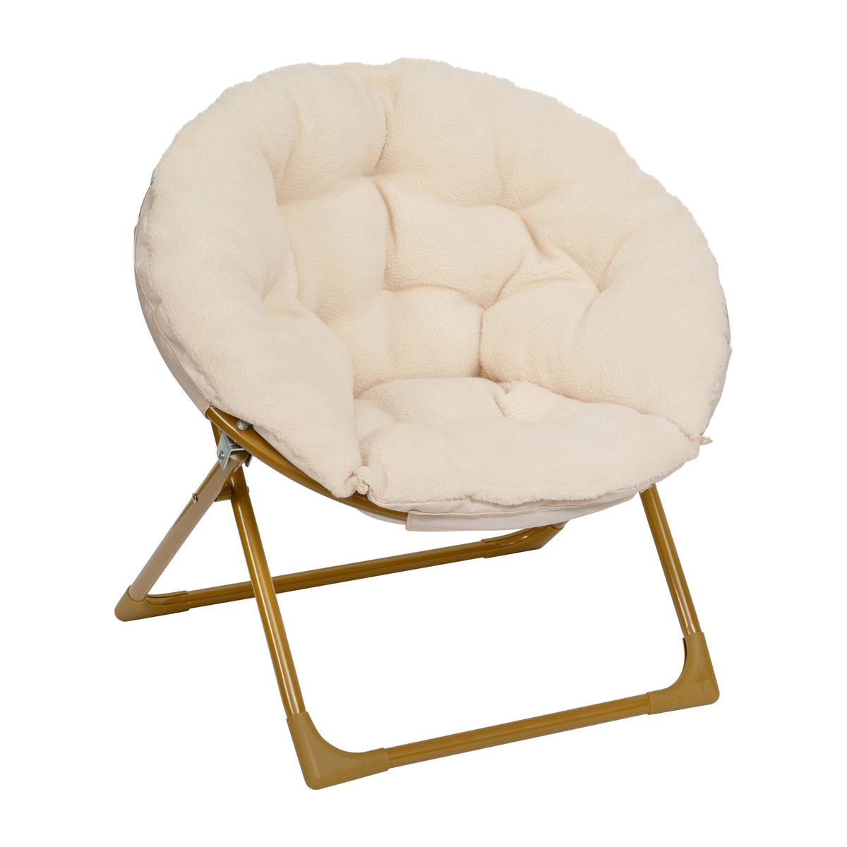 Ivory Faux Fur/Soft Gold Frame |#| Kids Folding Faux Fur Saucer Chair for Playroom or Bedroom-Ivory/Soft Gold