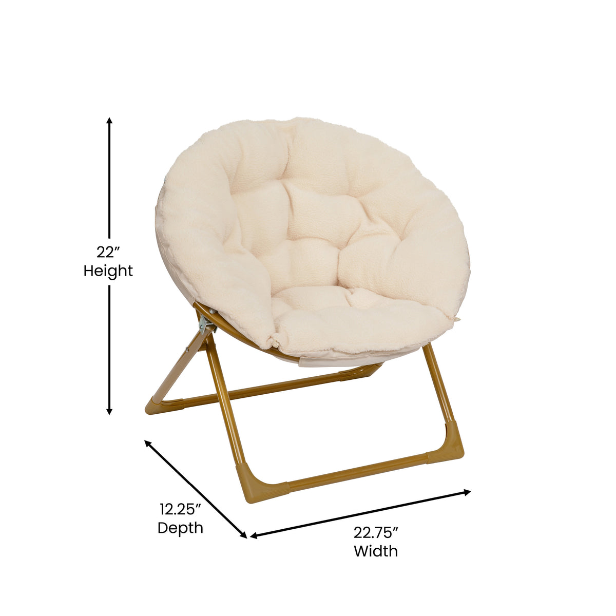 Ivory Faux Fur/Soft Gold Frame |#| Kids Folding Faux Fur Saucer Chair for Playroom or Bedroom-Ivory/Soft Gold