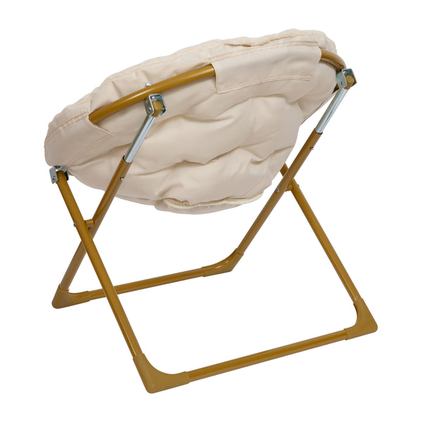 Ivory Faux Fur/Soft Gold Frame |#| Kids Folding Faux Fur Saucer Chair for Playroom or Bedroom-Ivory/Soft Gold