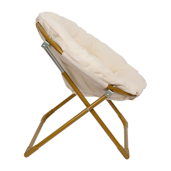 Ivory Faux Fur/Soft Gold Frame |#| Kids Folding Faux Fur Saucer Chair for Playroom or Bedroom-Ivory/Soft Gold