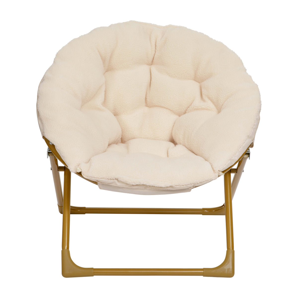 Ivory Faux Fur/Soft Gold Frame |#| Kids Folding Faux Fur Saucer Chair for Playroom or Bedroom-Ivory/Soft Gold