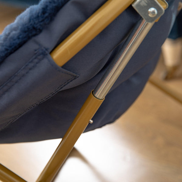 Navy Faux Fur/Soft Gold Frame |#| Kids Folding Faux Fur Saucer Chair for Playroom or Bedroom-Navy/Soft Gold
