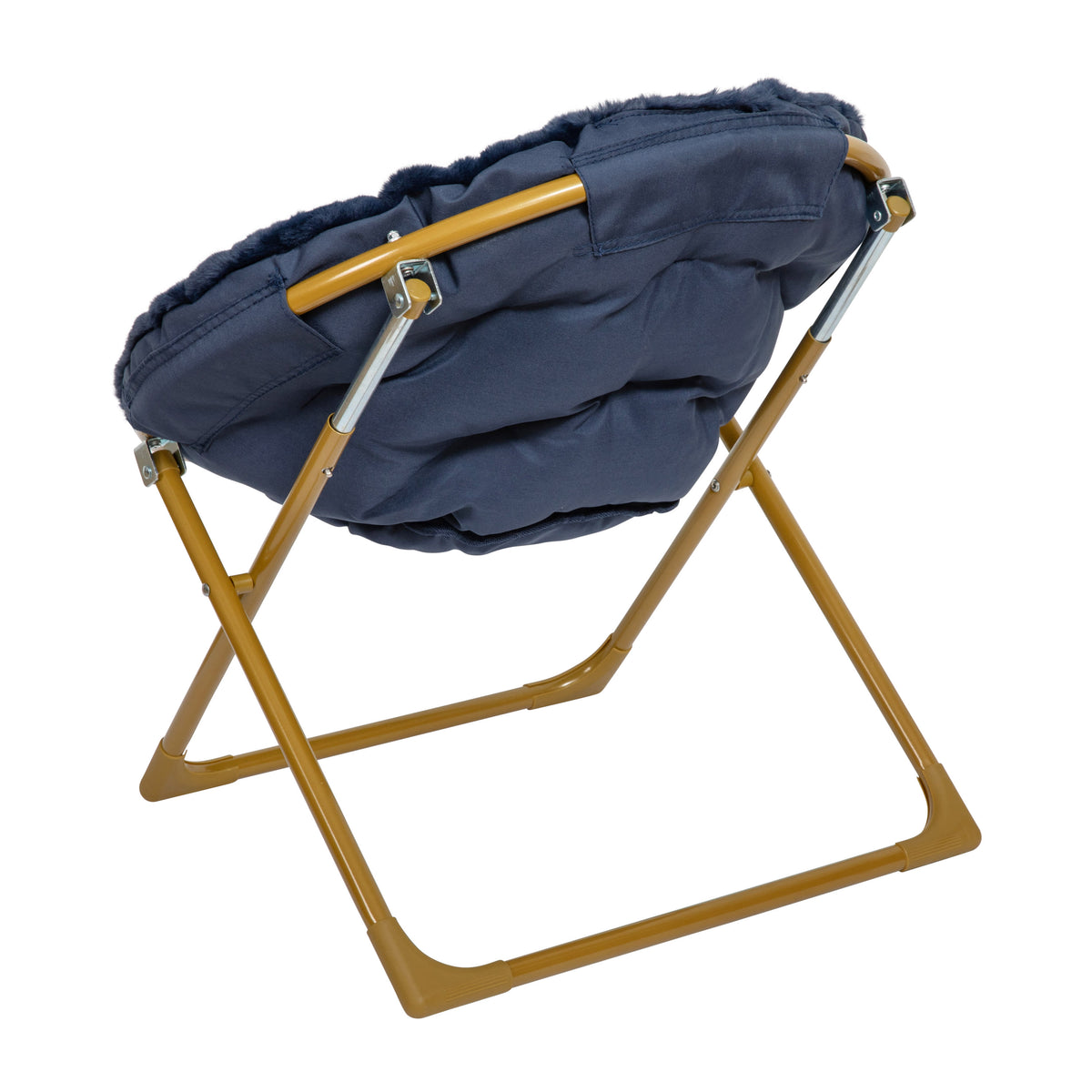 Navy Faux Fur/Soft Gold Frame |#| Kids Folding Faux Fur Saucer Chair for Playroom or Bedroom-Navy/Soft Gold