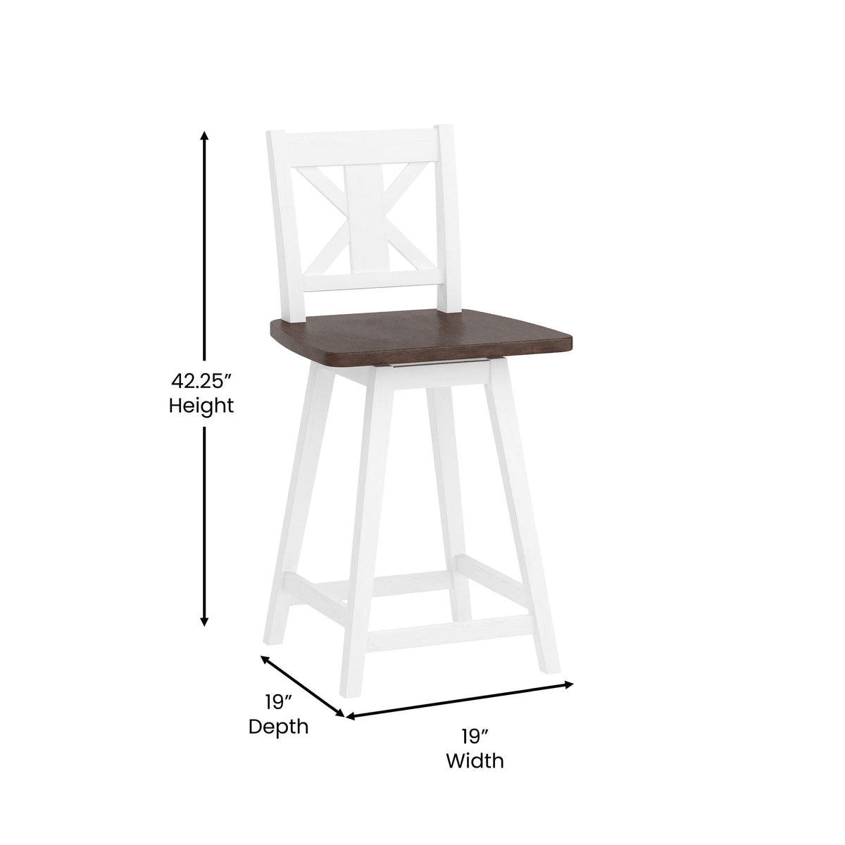 White Wash |#| Commercial 360° Swivel Wood Bar Height Stool in Antique White Wash/Gray Seat