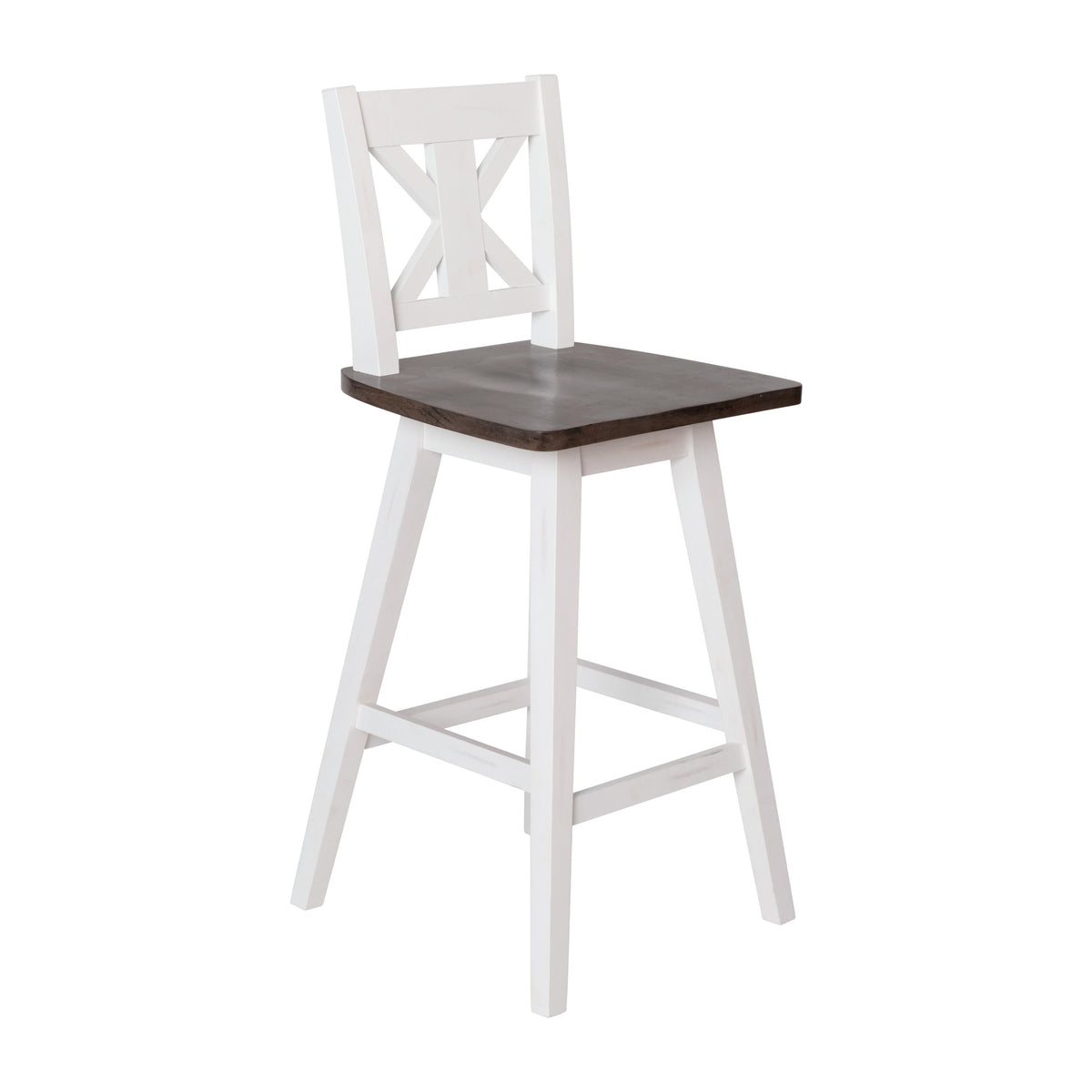 White Wash |#| Commercial 360° Swivel Wood Counter Height Stool in Antique White Wash/Gray Seat