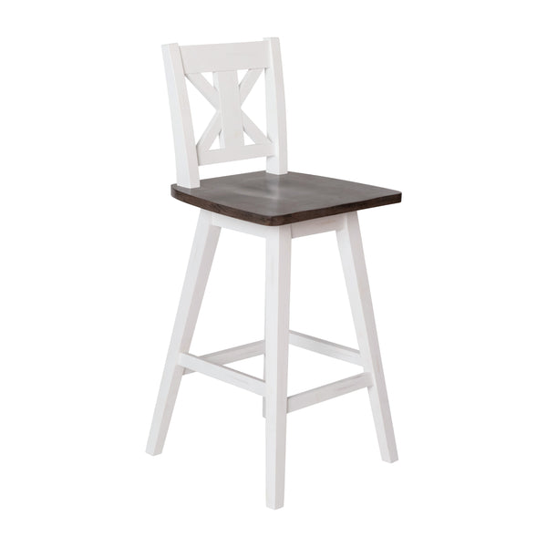 White Wash |#| Commercial 360° Swivel Wood Counter Height Stool in Antique White Wash/Gray Seat
