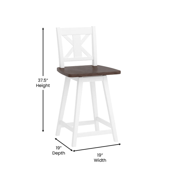 White Wash |#| Commercial 360° Swivel Wood Counter Height Stool in Antique White Wash/Gray Seat