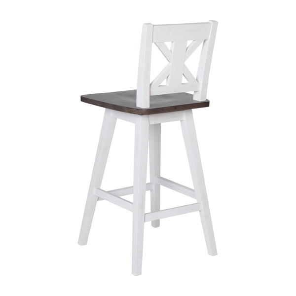 White Wash |#| Commercial 360° Swivel Wood Counter Height Stool in Antique White Wash/Gray Seat