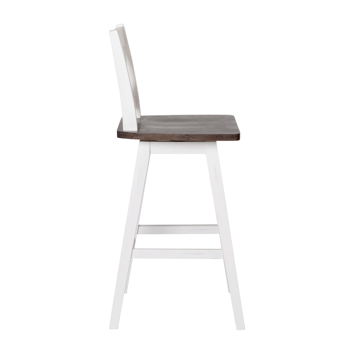 White Wash |#| Commercial 360° Swivel Wood Counter Height Stool in Antique White Wash/Gray Seat