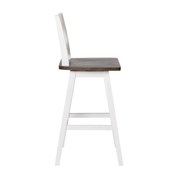 White Wash |#| Commercial 360° Swivel Wood Counter Height Stool in Antique White Wash/Gray Seat