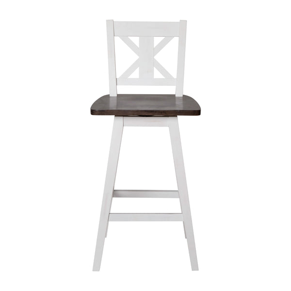 White Wash |#| Commercial 360° Swivel Wood Counter Height Stool in Antique White Wash/Gray Seat