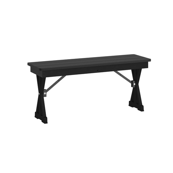 40" x 12" Antique Solid Pine Farmhouse Folding Bench in Black Wash