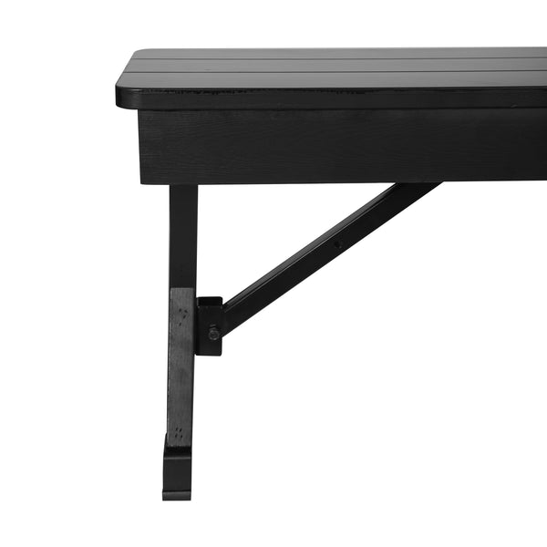 40" x 12" Antique Solid Pine Farmhouse Folding Bench in Black Wash