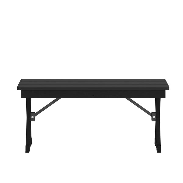 40" x 12" Antique Solid Pine Farmhouse Folding Bench in Black Wash