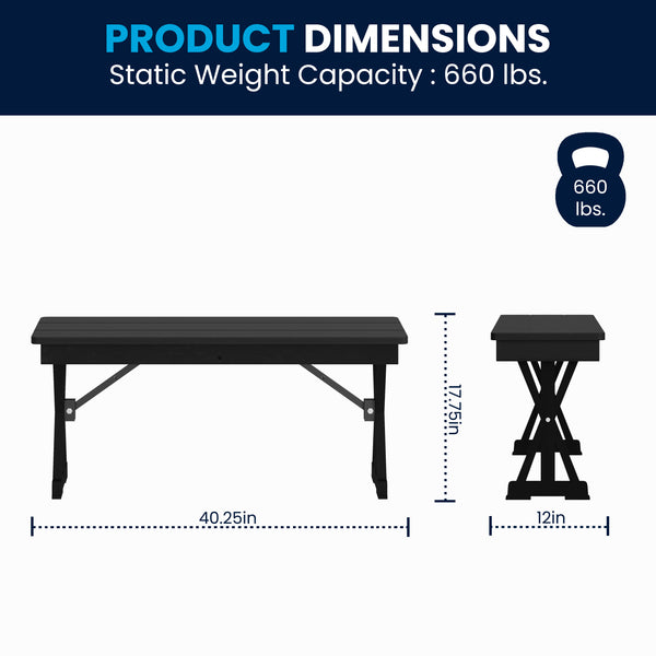 40" x 12" Antique Solid Pine Farmhouse Folding Bench in Black Wash