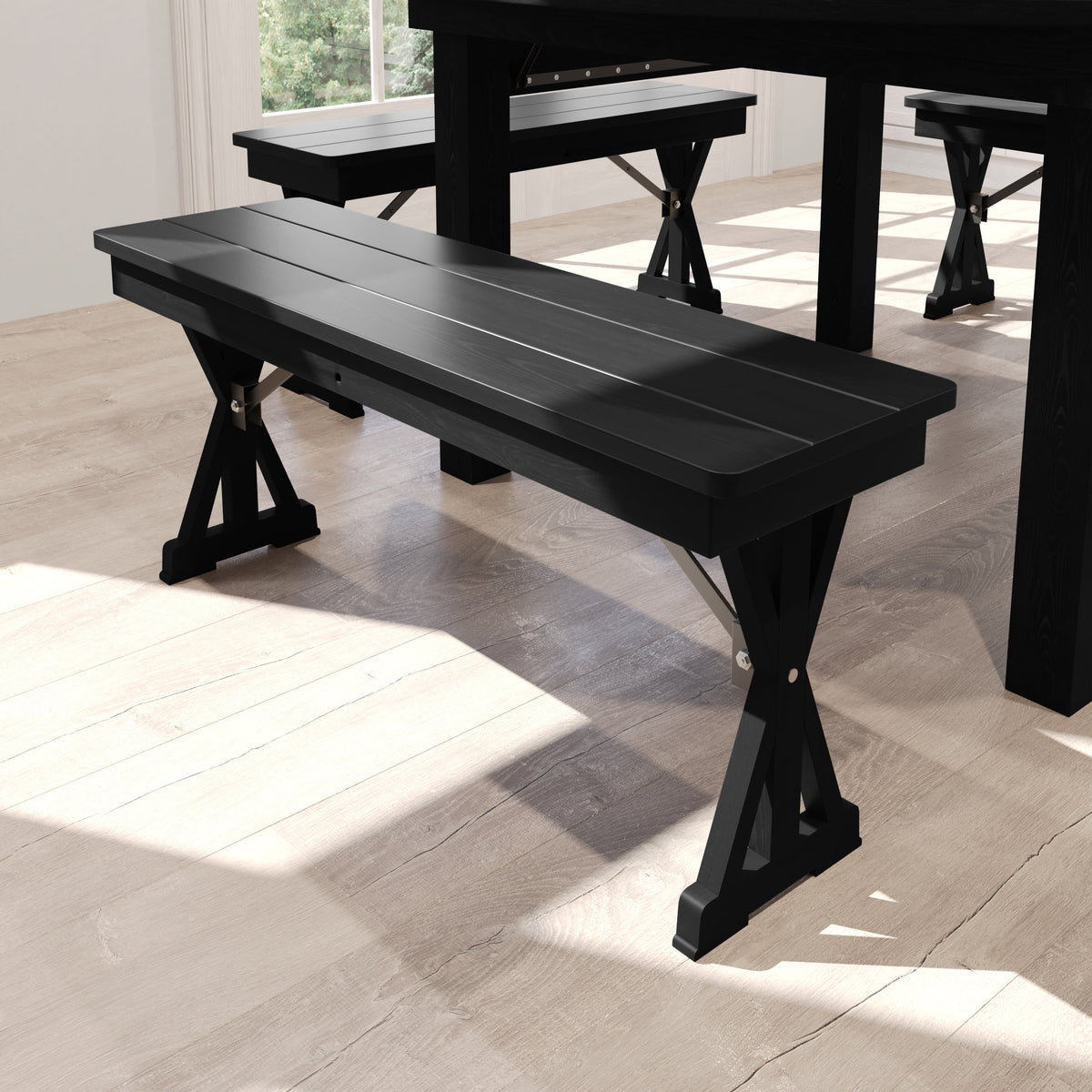 40" x 12" Antique Solid Pine Farmhouse Folding Bench in Black Wash