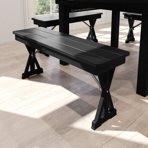 40" x 12" Antique Solid Pine Farmhouse Folding Bench in Black Wash