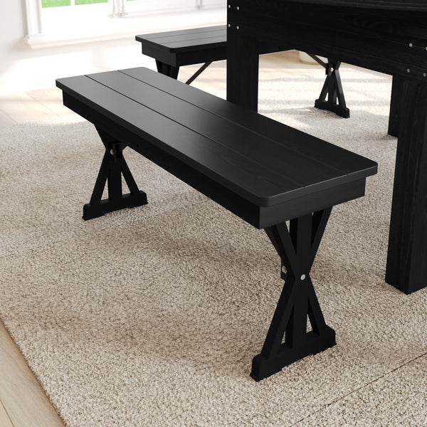 40" x 12" Antique Solid Pine Farmhouse Folding Bench in Black Wash