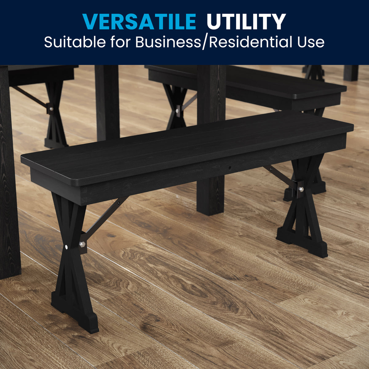 40" x 12" Antique Solid Pine Farmhouse Folding Bench in Black Wash