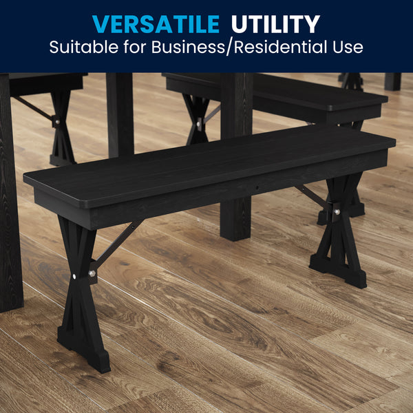 40" x 12" Antique Solid Pine Farmhouse Folding Bench in Black Wash