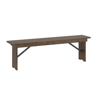 HERCULES 60" x 12" Commercial Antique Solid Pine Farmhouse Folding Bench with Foldable Locking Legs - View 1