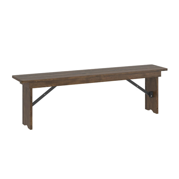 60" x 12" Antique Solid Pine Farmhouse Folding Bench in Antique Rustic