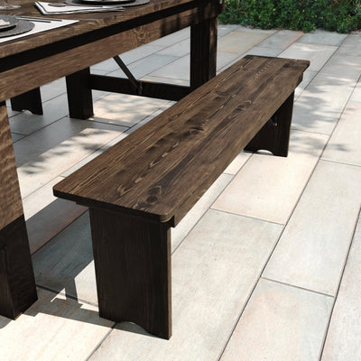 HERCULES 60" x 12" Commercial Antique Solid Pine Farmhouse Folding Bench with Foldable Locking Legs - View 2