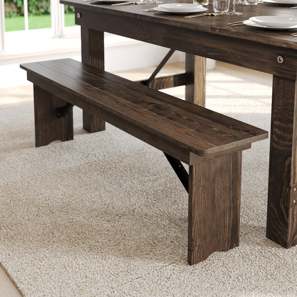60" x 12" Antique Solid Pine Farmhouse Folding Bench in Antique Rustic