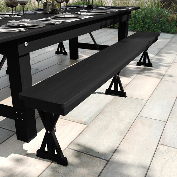 8' x 12" Antique Solid Pine Farmhouse Folding Bench in Black Wash
