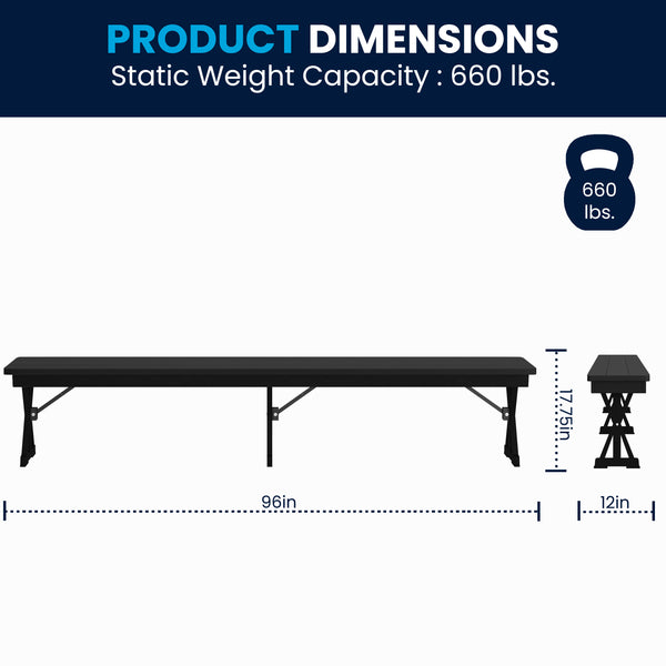 8' x 12" Antique Solid Pine Farmhouse Folding Bench in Black Wash