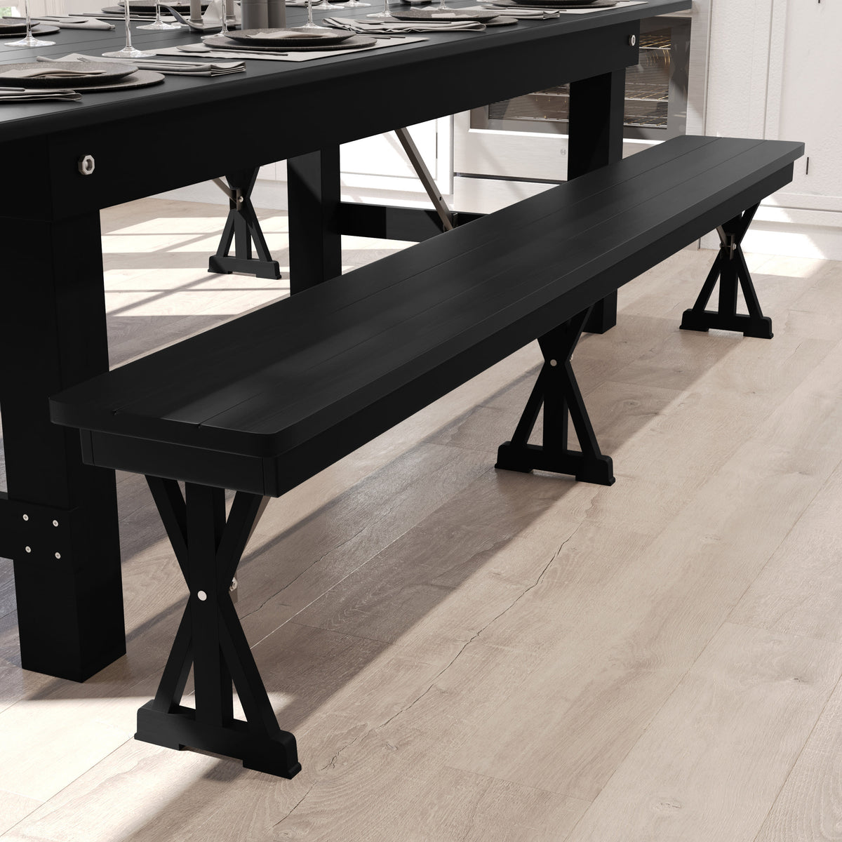 8' x 12" Antique Solid Pine Farmhouse Folding Bench in Black Wash
