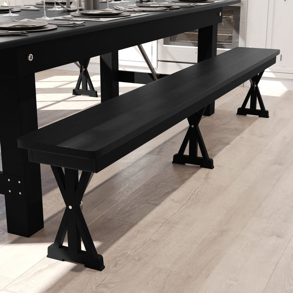 8' x 12" Antique Solid Pine Farmhouse Folding Bench in Black Wash