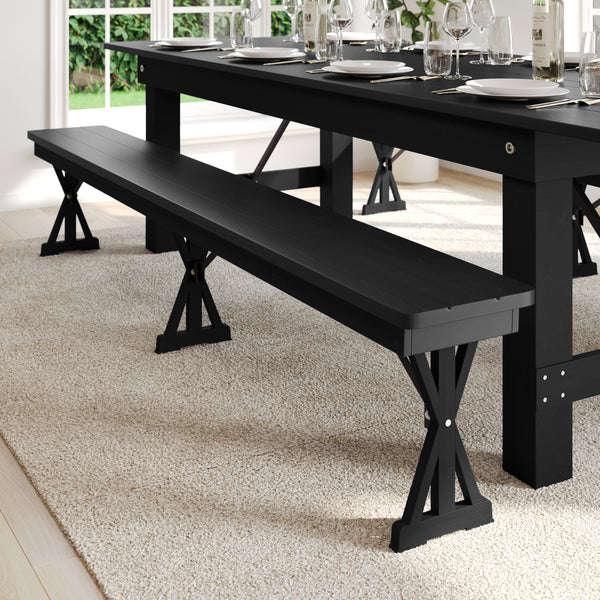 8' x 12" Antique Solid Pine Farmhouse Folding Bench in Black Wash