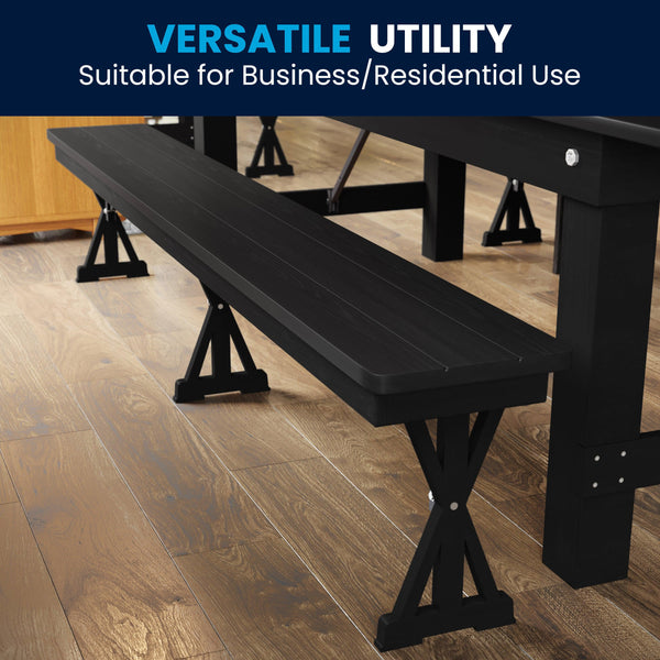 8' x 12" Antique Solid Pine Farmhouse Folding Bench in Black Wash