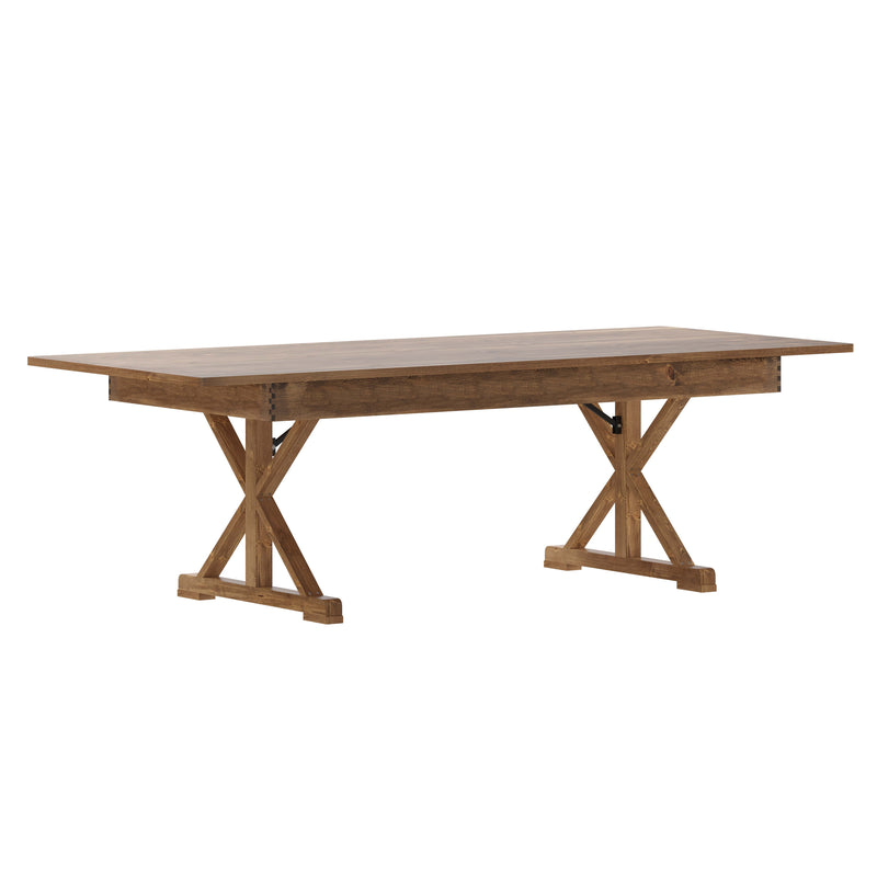 Antique Rustic |#| Solid Pine Farm Dining Table with X-Style Legs in Antique Rustic - 8' x 40inch