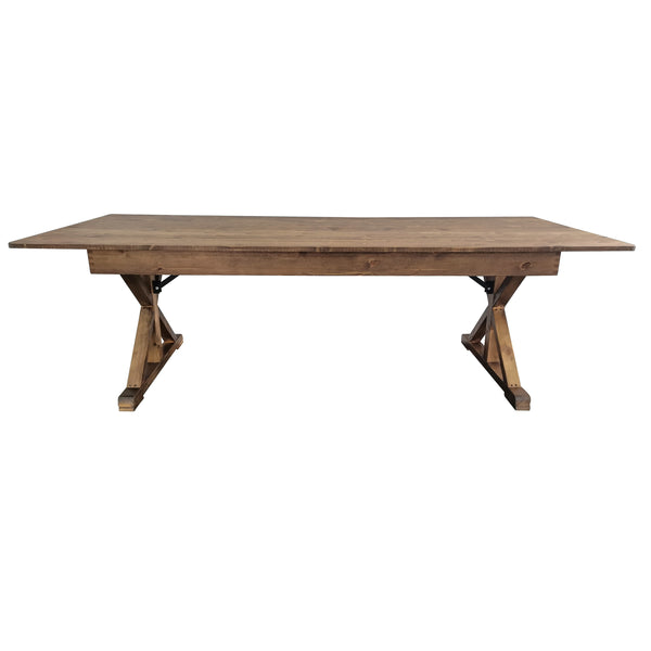 Antique Rustic |#| Solid Pine Farm Dining Table with X-Style Legs in Antique Rustic - 8' x 40inch