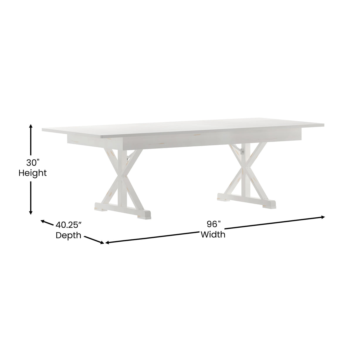 Antique Rustic White |#| Solid Pine Farm Dining Table with X-Style Legs in Antique Rustic White-8' x 40inch