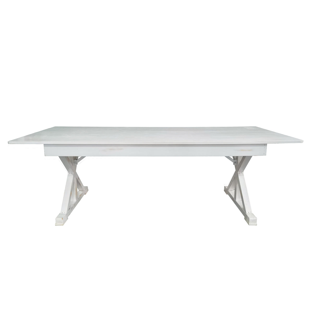 Antique Rustic White |#| Solid Pine Farm Dining Table with X-Style Legs in Antique Rustic White-8' x 40inch