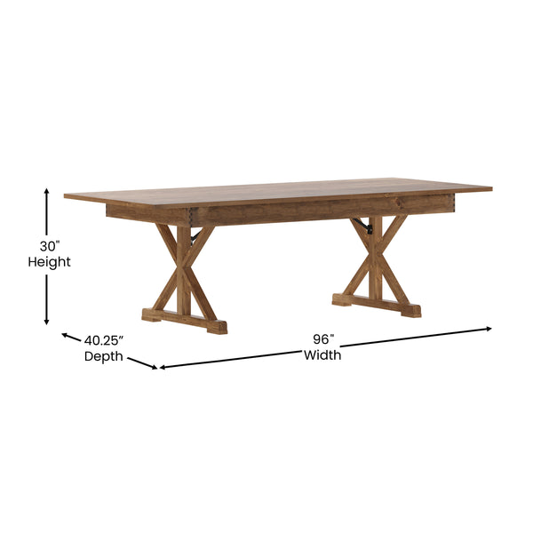 Antique Rustic |#| Solid Pine Farm Dining Table with X-Style Legs in Antique Rustic - 8' x 40inch