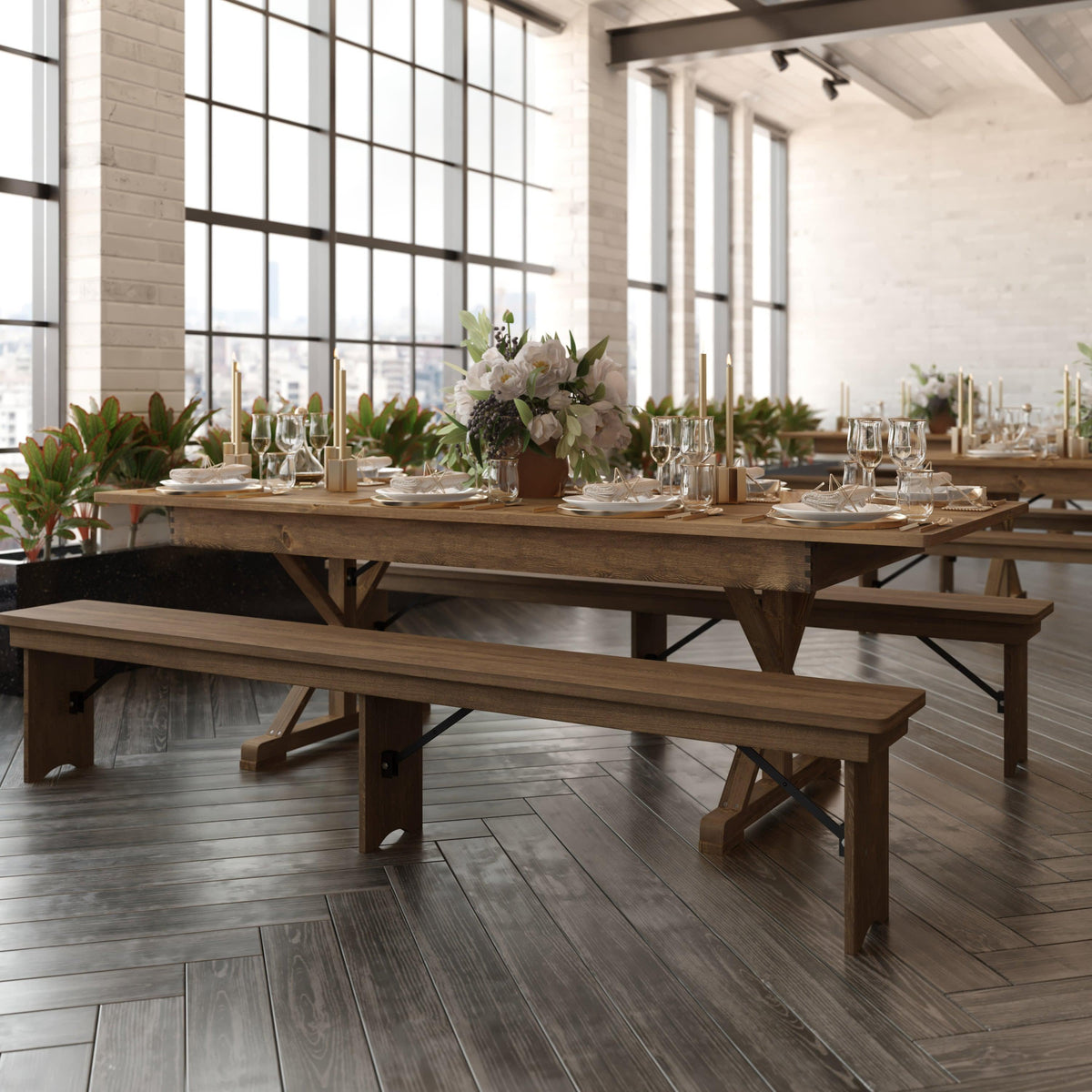 Antique Rustic |#| Solid Pine Farm Dining Table with X-Style Legs in Antique Rustic - 8' x 40inch