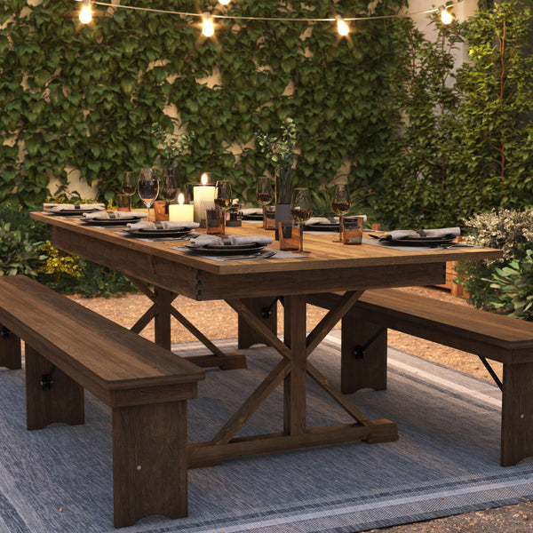 Antique Rustic |#| Solid Pine Farm Dining Table with X-Style Legs in Antique Rustic - 8' x 40inch