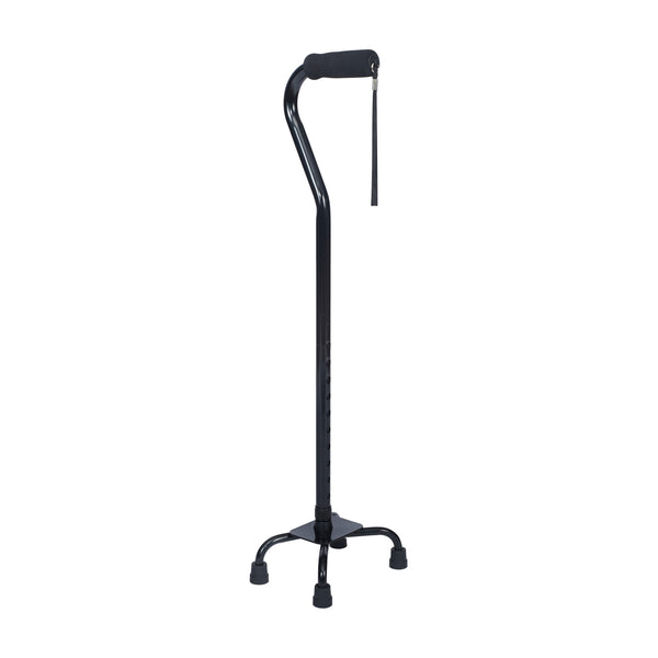Adjustable Left or Right Handed Quad Cane w/ Padded Handle, Large Base in Black