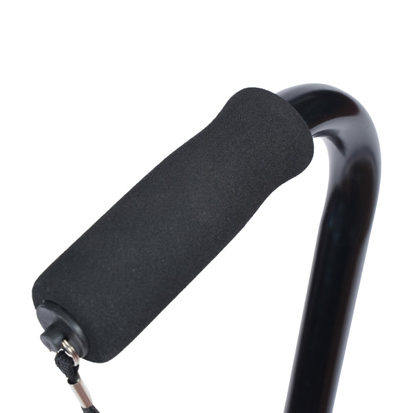 Adjustable Left or Right Handed Quad Cane w/ Padded Handle, Large Base in Black