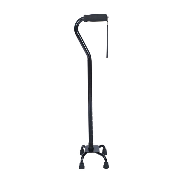 Adjustable Left or Right Handed Quad Cane w/ Padded Handle, Large Base in Black