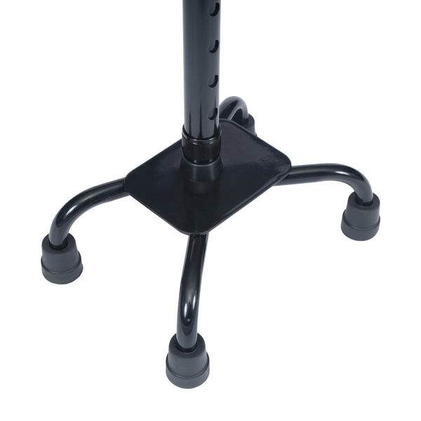 Adjustable Left or Right Handed Quad Cane w/ Padded Handle, Large Base in Black