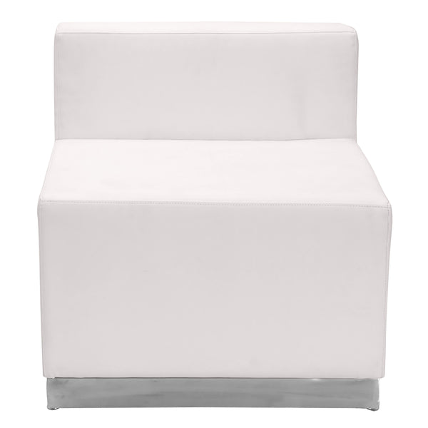 Melrose White |#| White LeatherSoft Chair w/Brushed Stainless Steel Base - Reception Furniture